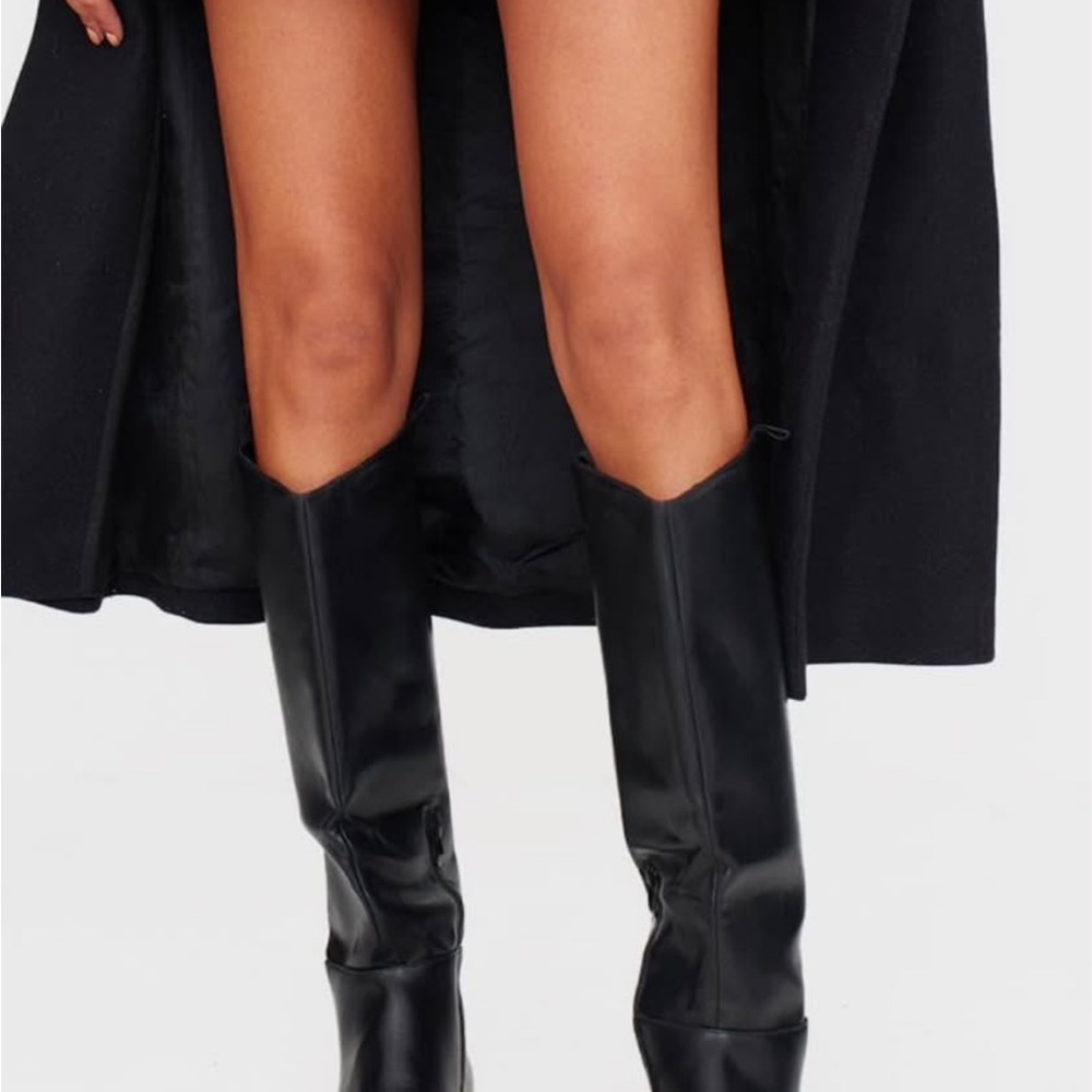 Black Leather Knee-High Boots - Pretty Little Thing